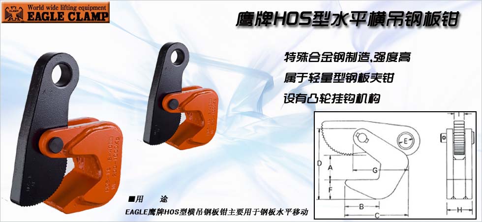 鷹牌HOS型水平起吊鋼板鉗產品圖