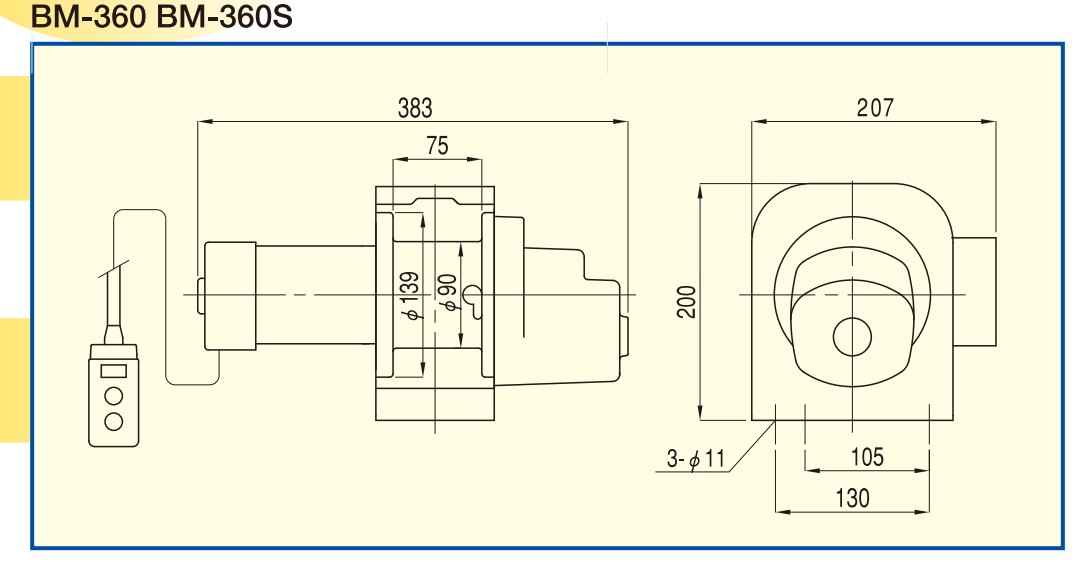 BM系列TKK卷揚(yáng)機(jī):BM-360、BM-360S尺寸圖